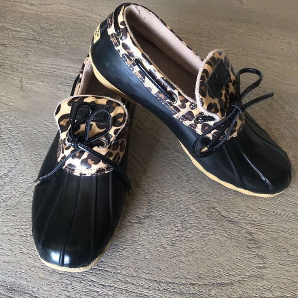 sperry leopard duck boots